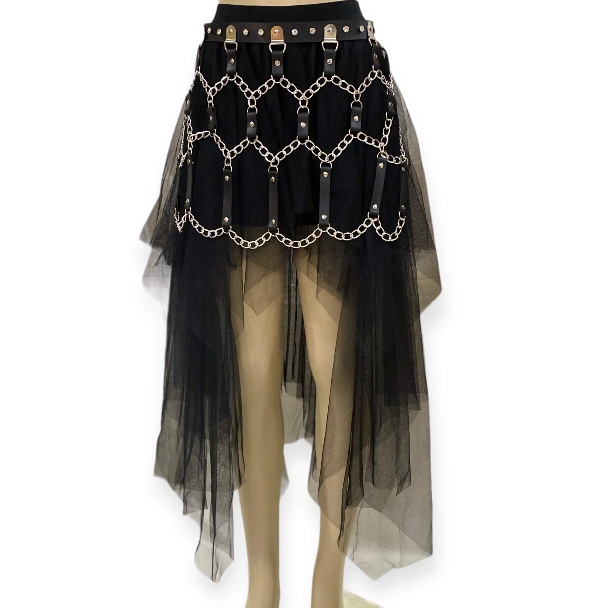Silver Chain Skirt Leather Waist Belt