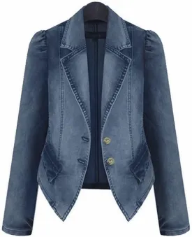 Stylish Casual Women's Jean Jacket Dressy Long Sleeve Plus Size Trendy Denim Outcoat - Fall/Winter