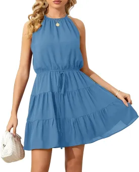 Summer Dress for Women Chiffon Blouses Skirt Spaghetti Sleeveless Tops Halter Ruffle Romper Sun Flowy Summer Outfits