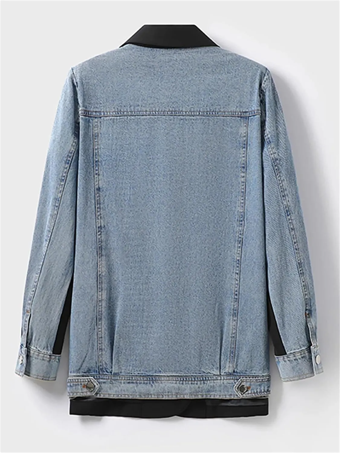 UIOKLMJH Women's Notched Collar Patchwork Denim Blazer Long Sleeve Suit Coat