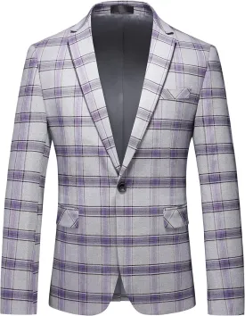 UNINUKOO Men's Blazer Plaid Sport Coat Casual Lightweight Checkered Suit Jacket Summer Jacket Men