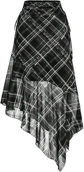 Verdusa Women's Y2K Vintage Plaid Skirt Asymmetrical Mesh Layered Flowy Skirt
