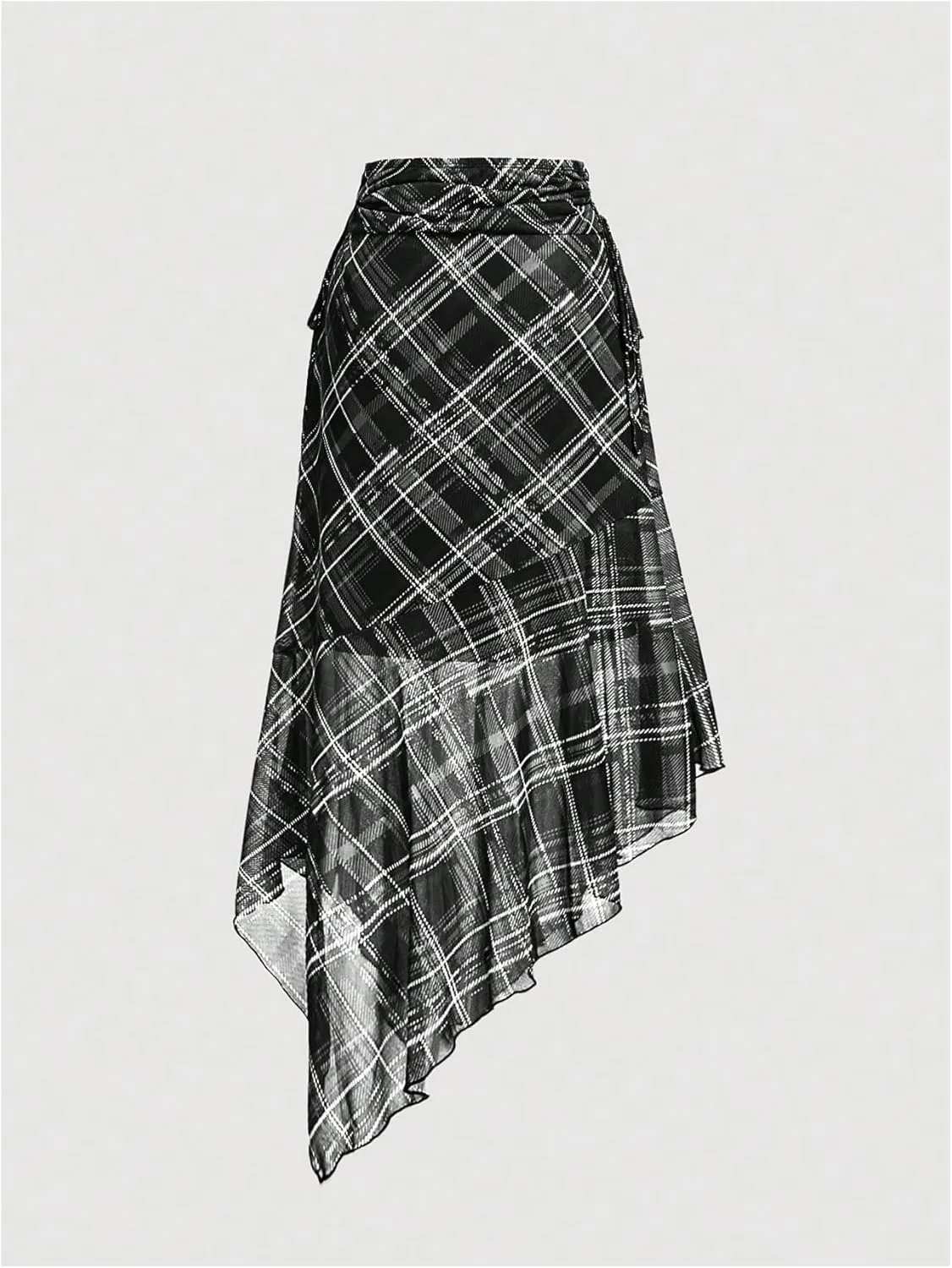 Verdusa Women's Y2K Vintage Plaid Skirt Asymmetrical Mesh Layered Flowy Skirt