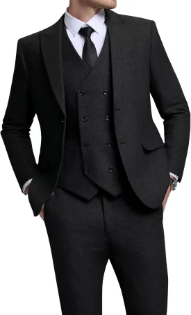 Vintage Tweed Herringbone Suits for Men 2 Button Slim Fit 3 Piece Formal Wool Suit Jacket Vest Pants Men Prom Dress Tuxedo