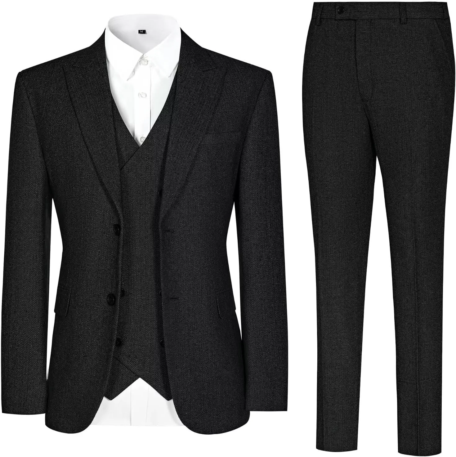 Vintage Tweed Herringbone Suits for Men 2 Button Slim Fit 3 Piece Formal Wool Suit Jacket Vest Pants Men Prom Dress Tuxedo