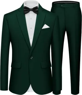 WEEN CHARM Men's Suits Slim Fit 2 Piece One Button Blazer Jacket Wedding Prom Tuxedo Pants Set