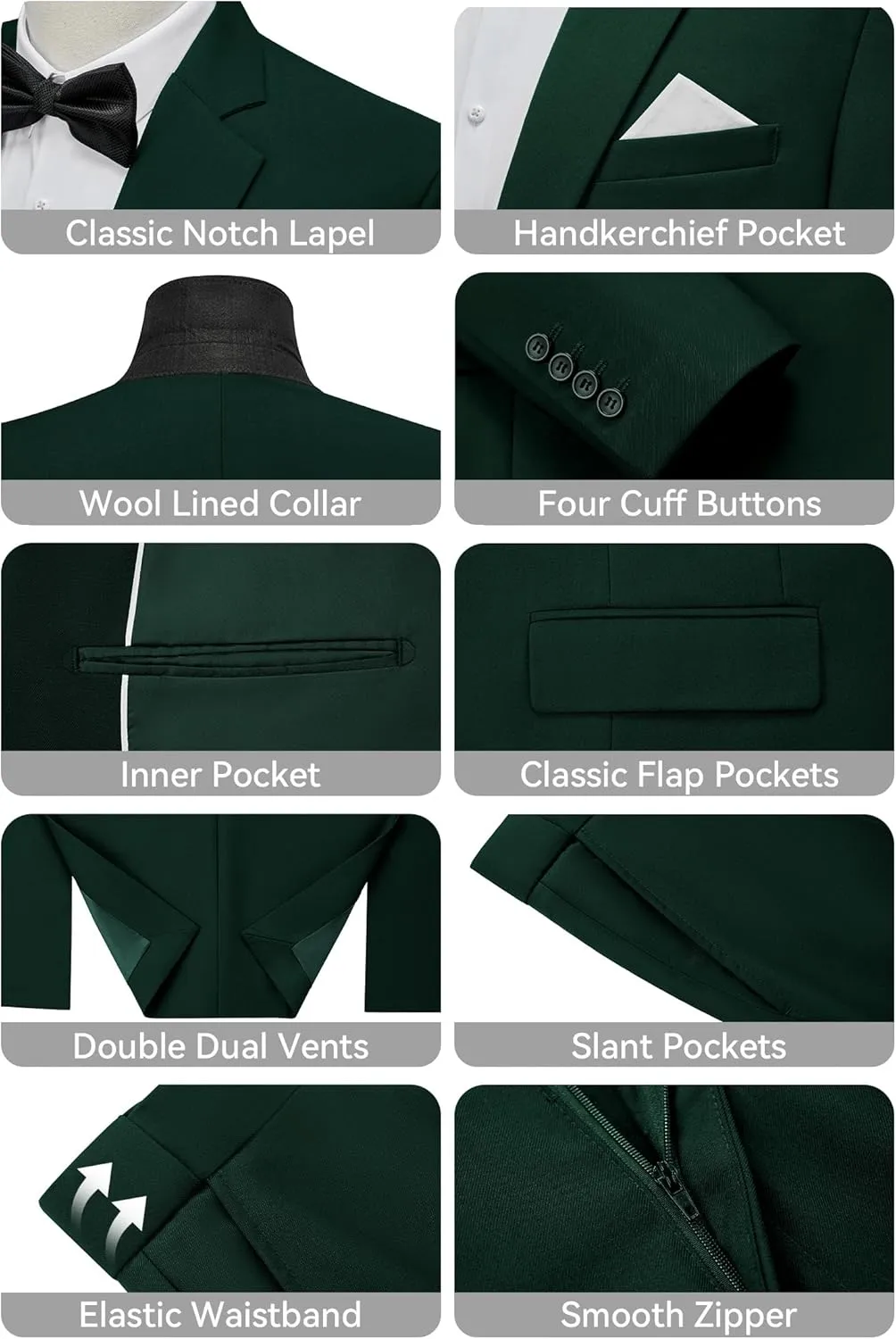 WEEN CHARM Men's Suits Slim Fit 2 Piece One Button Blazer Jacket Wedding Prom Tuxedo Pants Set