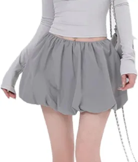 Women Bubble Skirt Y2k Ruffle Hem Mini Puffy Balloon Skirts Fairy Cute Streetwear