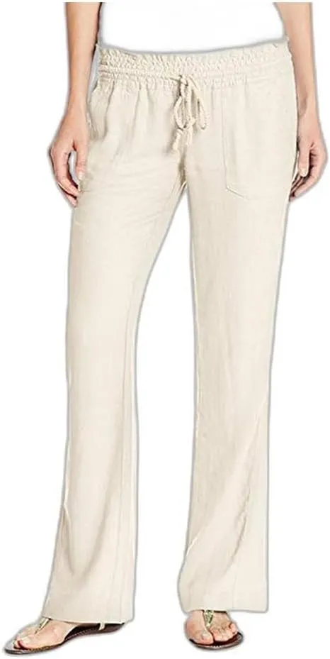 Women's Cotton Linen Pants Solid Color Lace-Up Soft Loose Casual Vacation Lightweight Wide-Leg Pants Walk Jogger Pant