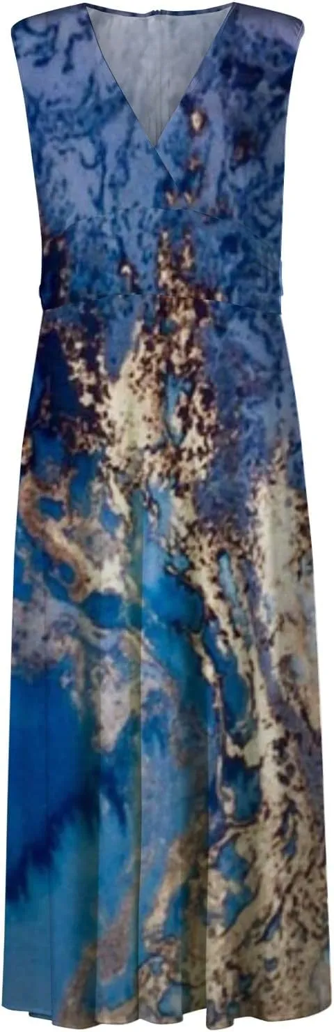 Womens Dresses Floral Print Wrap V Neck Sundresses Flowy Ruched Sleeveless Boho Dress Spring Beach Dress