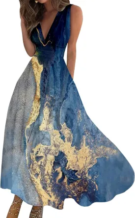 Womens Dresses Floral Print Wrap V Neck Sundresses Flowy Ruched Sleeveless Boho Dress Spring Beach Dress