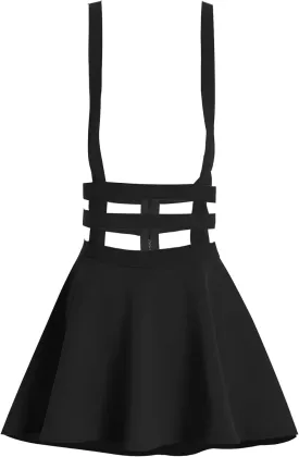 Women's Elastic Waist Pleated Short Braces Skirt Mini Suspender Skirt