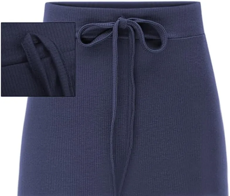 Womens Knit Long Skirts with Side Slit | Ribbed High Waist Stretch Skirt with Drawstring, Casual Solid Dresses