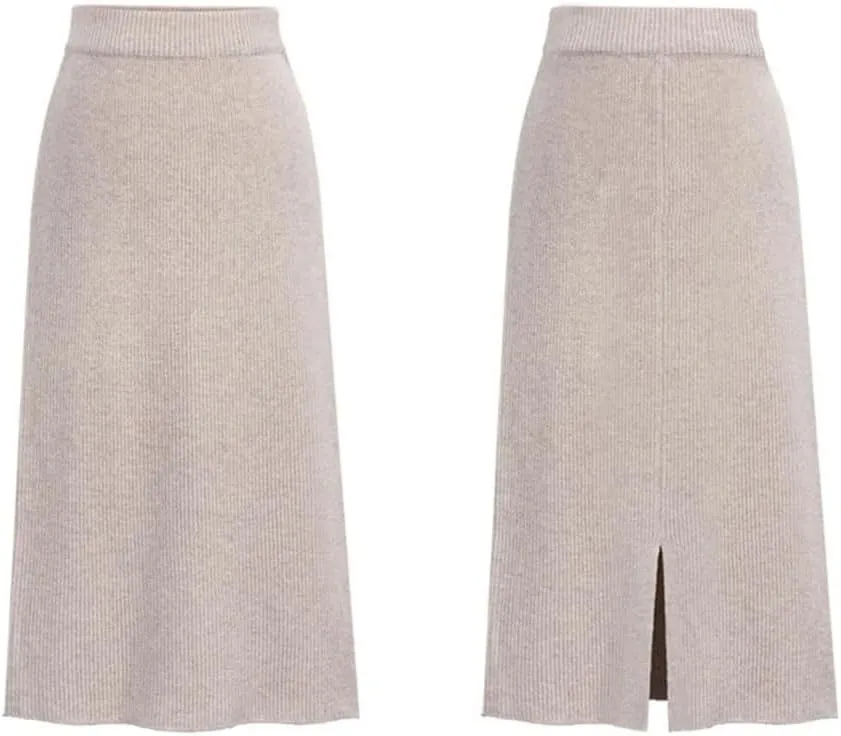 Women's Large Size Knit Pencil Skirt Elastic High Waist Split Midi Skirt Basic Office Casual Wrap Hip Skirt
