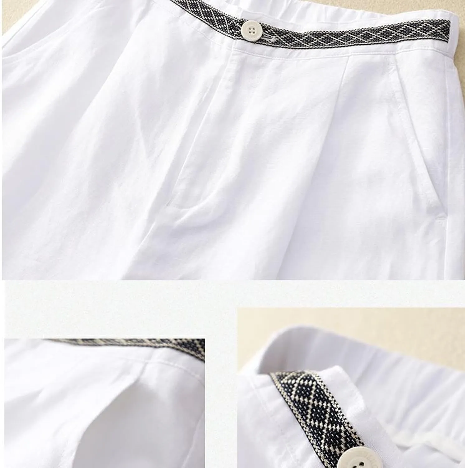 Women's Linen Cropped Wide Leg Pants Casual Waistband lace Palazzo Lightweight Beach Trousers Outfits with Pockets