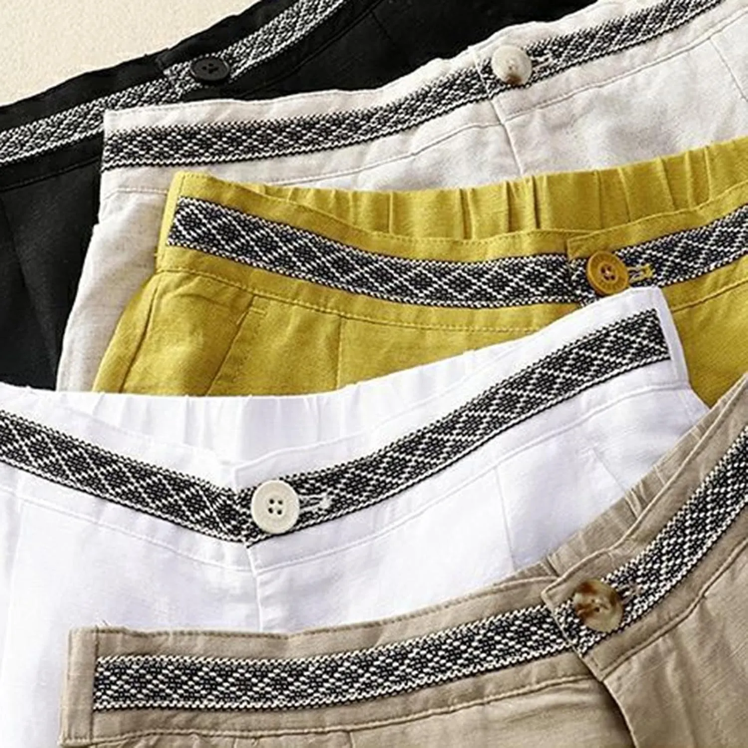 Women's Linen Cropped Wide Leg Pants Casual Waistband lace Palazzo Lightweight Beach Trousers Outfits with Pockets