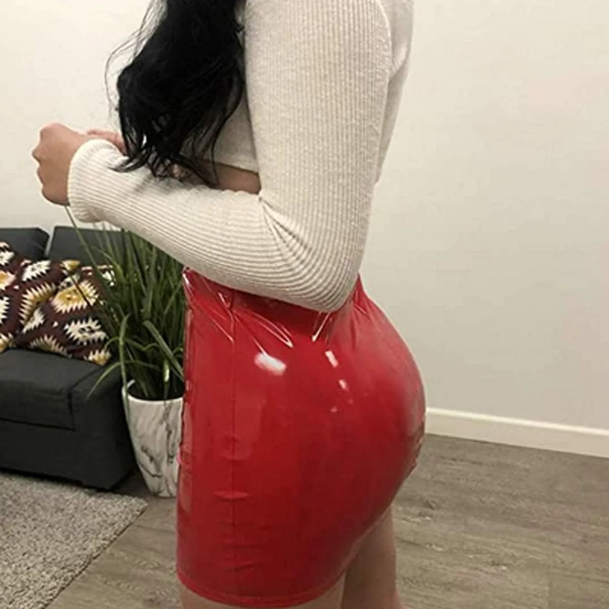 Women's Neon Leather Mini Skirt PU Bodycon Pencil Sexy Slim High Waist Elastic Pencil Latex Skirt Party Clubwear