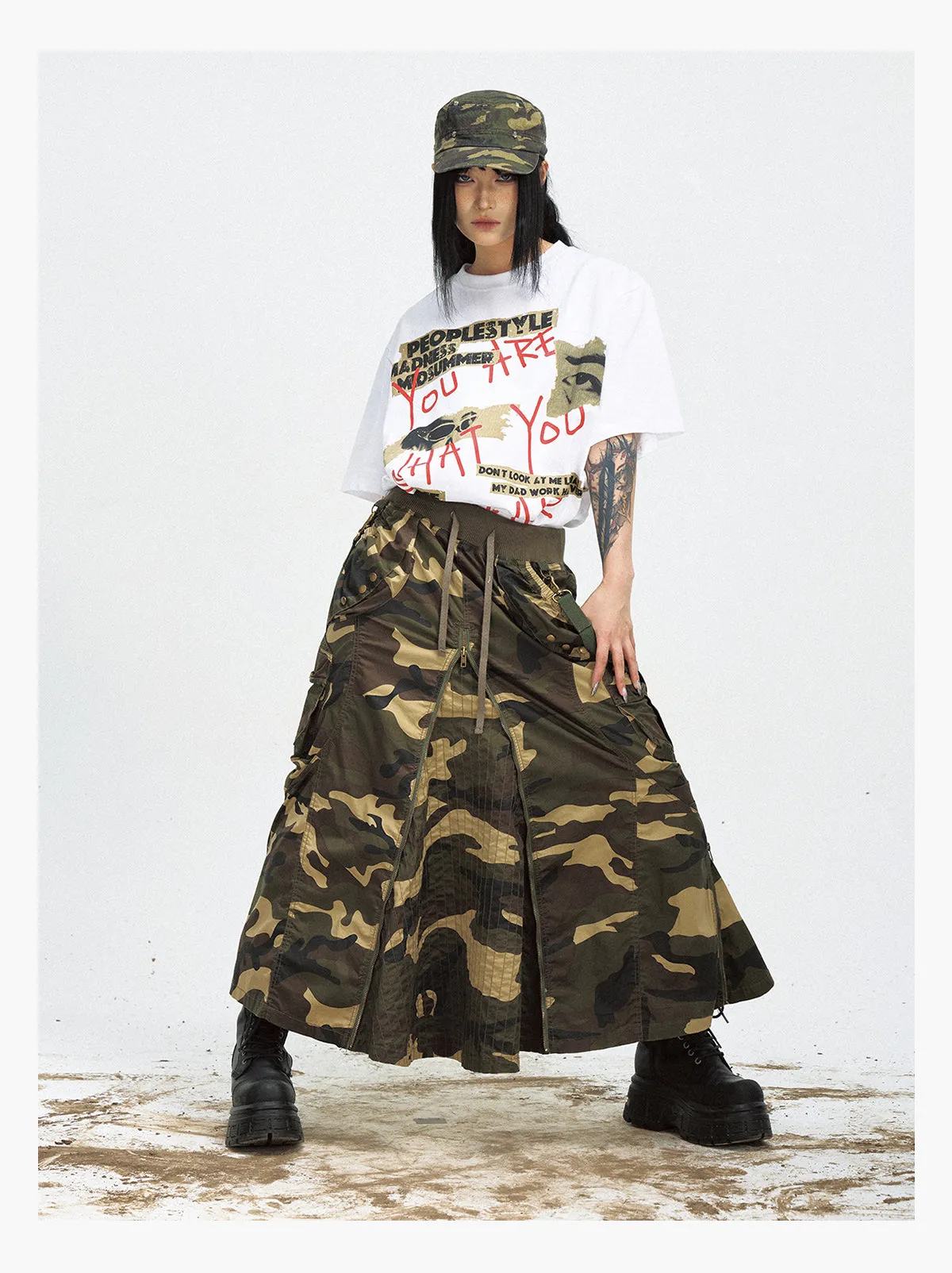 Zipper Slit Long Skirt